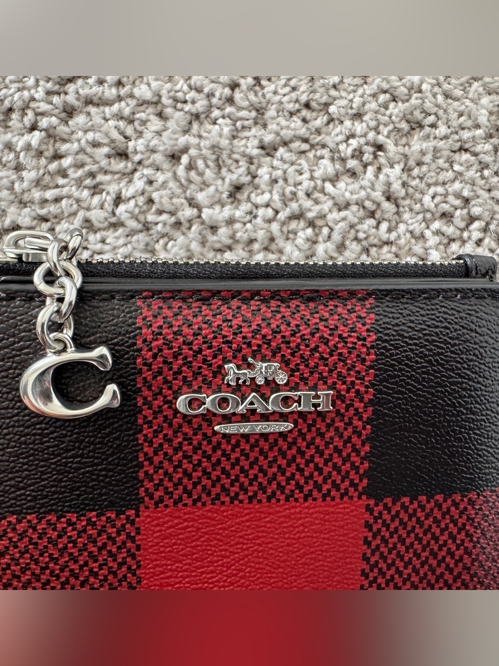 COACH Red and Black Plaid Bifold snap Leather Zip wallet - Picture 5 of 5